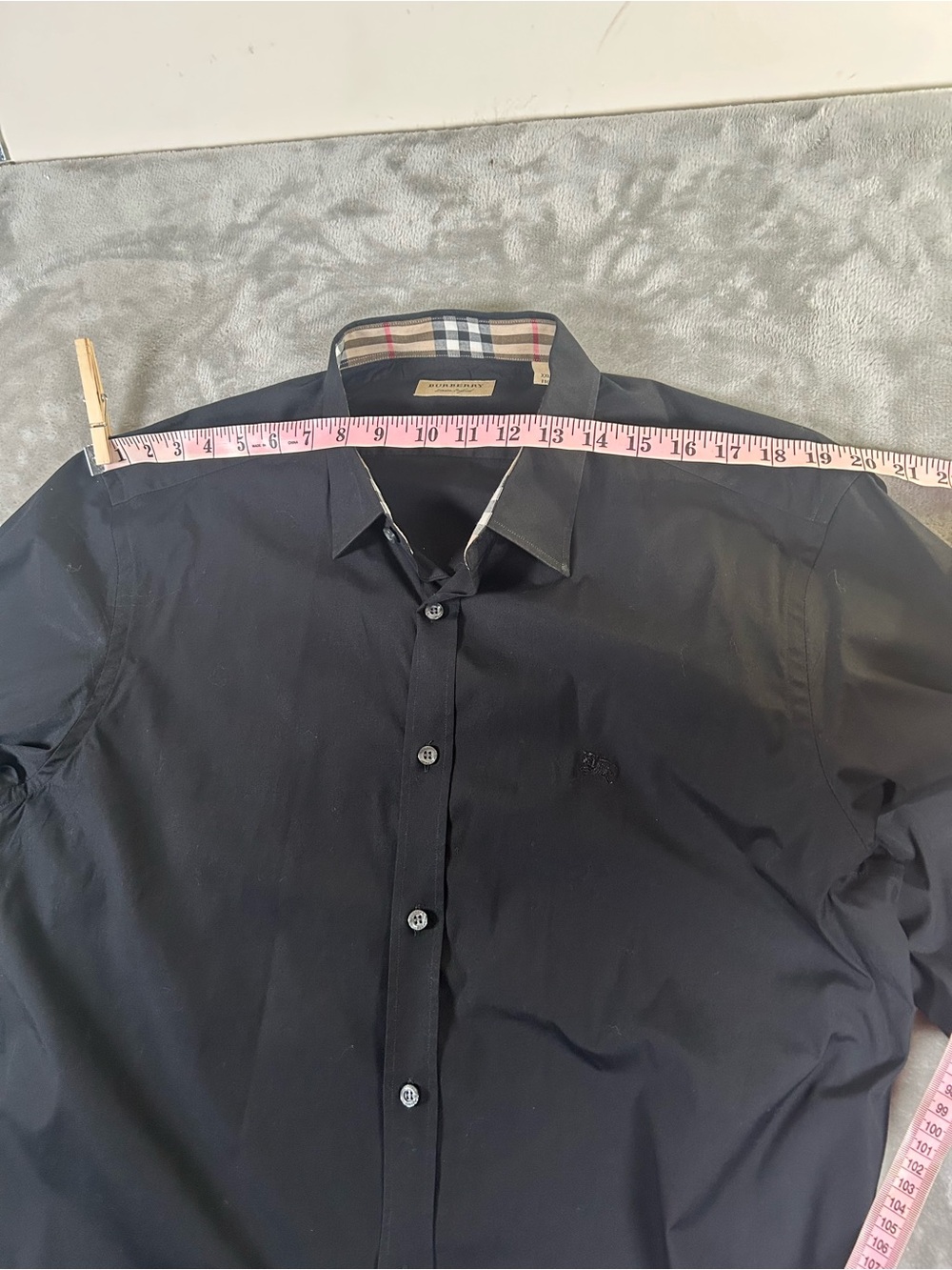 Burberry Black Button-Down Shirt with Signature Check Accents - Picture 9 of 14